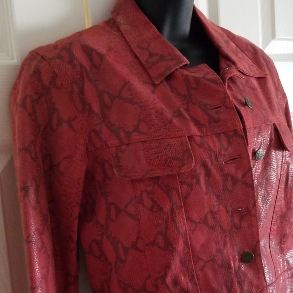 Leather Snake Print Cropped Jacket M - Picture 3 of 6